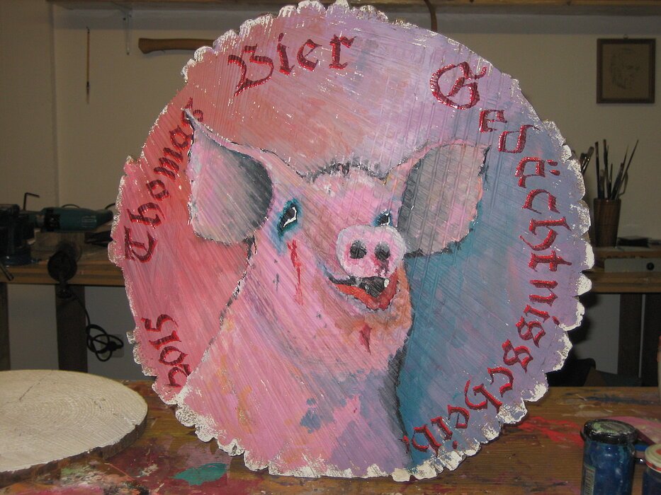 45 cm Durchmesser  Öl auf Holzscheibe